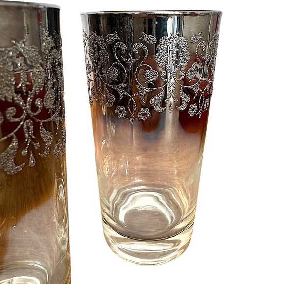 MCM Dorothy Thorpe Style Highball Glasses Silver Fade Filigree Barware 6 Pc Set - Picture 7 of 16